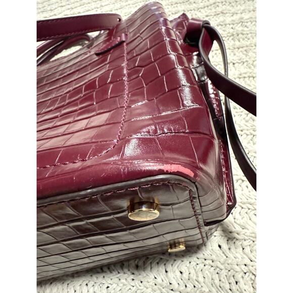 Michael Kors Hamilton Legacy Crocodile Embossed Leather Belted Satchel Burgundy - Picture 10 of 16